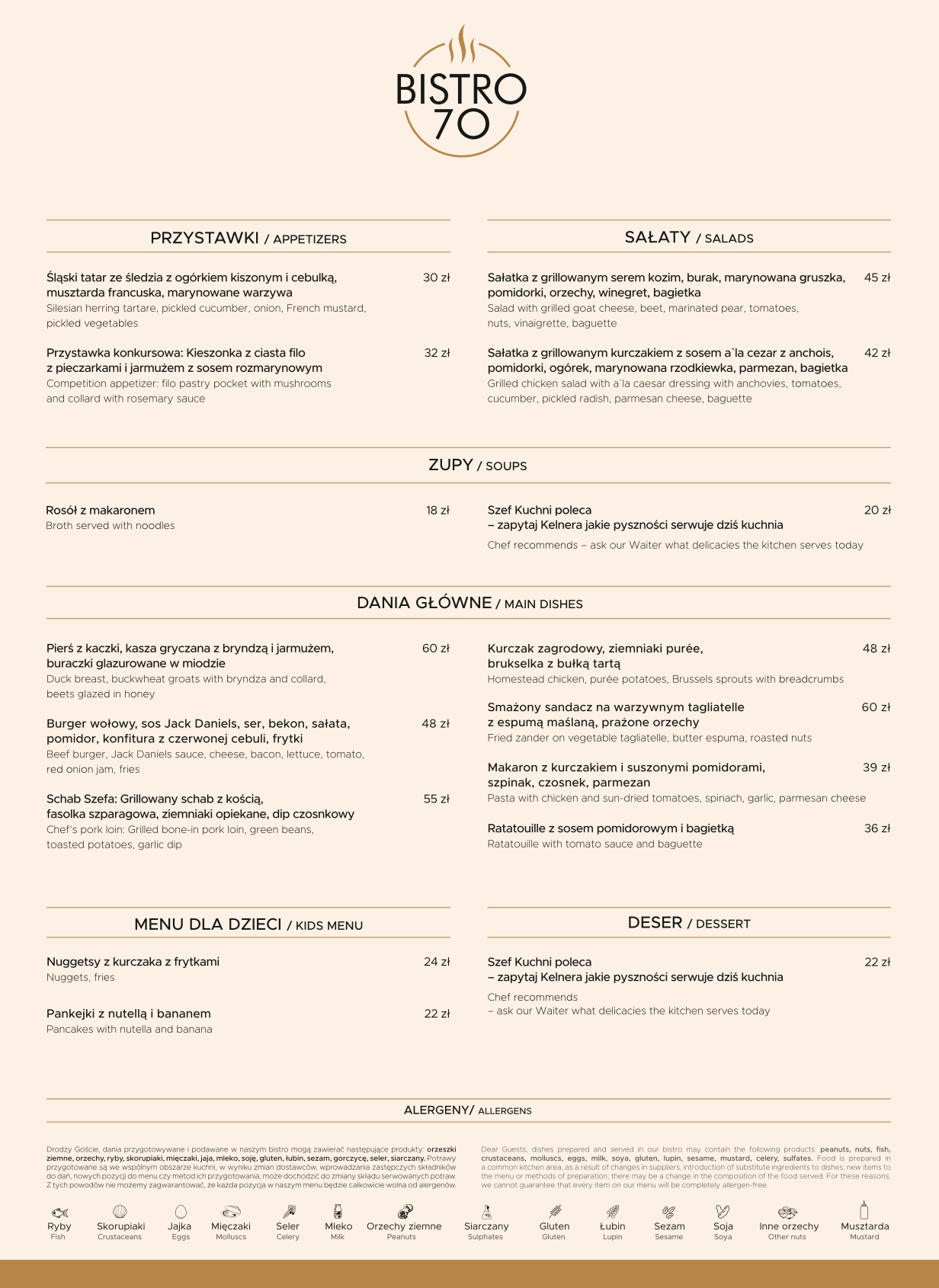 Bistro70 menu restauracja Piasek Pszczyna