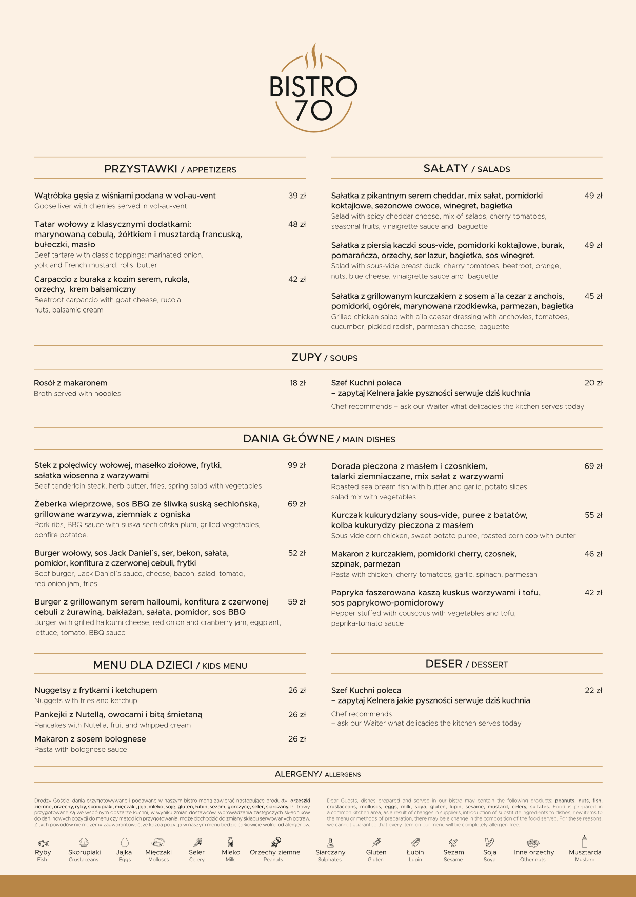 Bistro70 menu restauracja Piasek Pszczyna